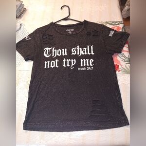 On Fire Black Tee with White Gothic Text
